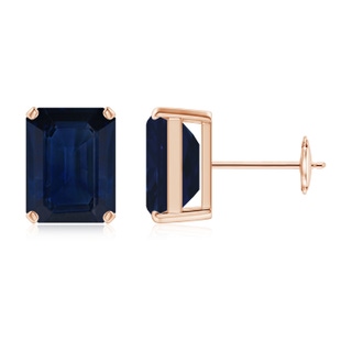 9x7mm AA Prong-Set Emerald-Cut Blue Sapphire Solitaire Stud Earrings in Rose Gold