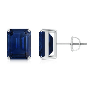 9x7mm AAA Prong-Set Emerald-Cut Blue Sapphire Solitaire Stud Earrings in P950 Platinum