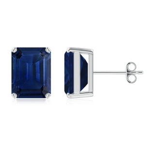 9x7mm AAA Prong-Set Emerald-Cut Blue Sapphire Solitaire Stud Earrings in S999 Silver