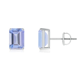 7x5mm A Prong-Set Emerald-Cut Tanzanite Solitaire Stud Earrings in P950 Platinum