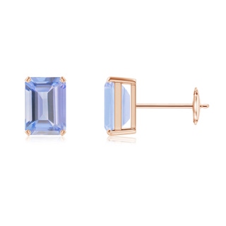 7x5mm A Prong-Set Emerald-Cut Tanzanite Solitaire Stud Earrings in Rose Gold