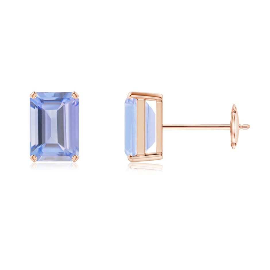 7x5mm A Prong-Set Emerald-Cut Tanzanite Solitaire Stud Earrings in Rose Gold 