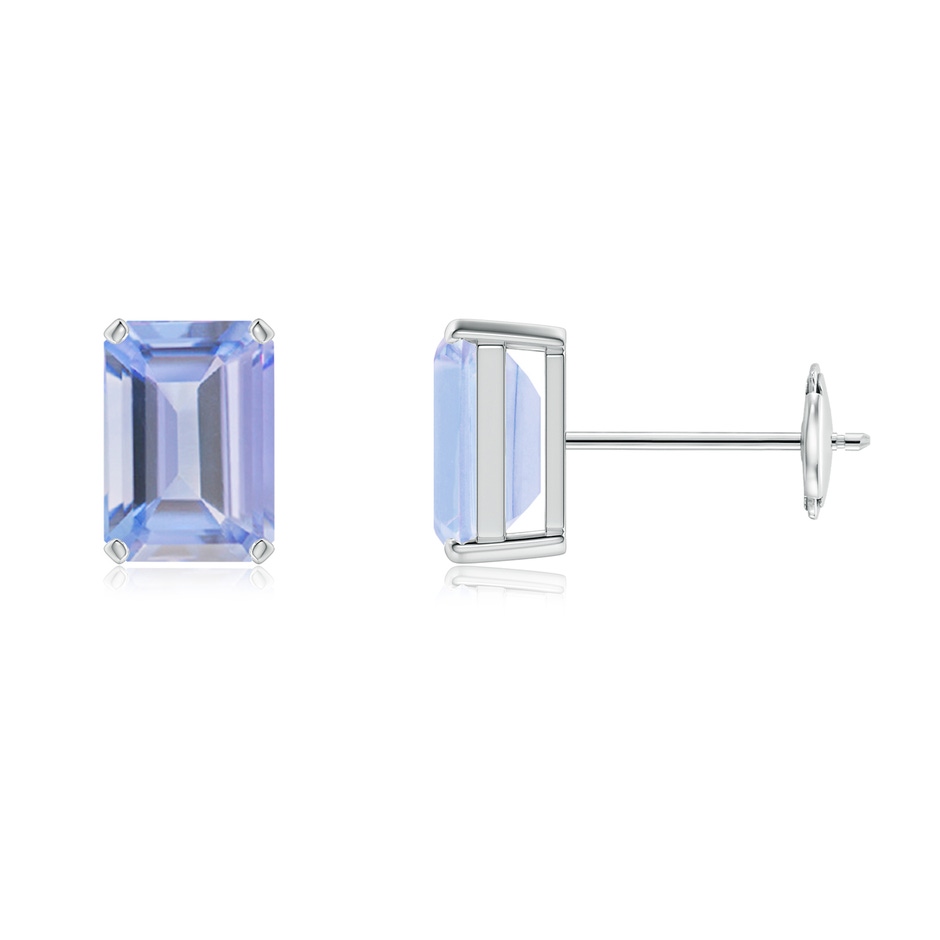 7x5mm A Prong-Set Emerald-Cut Tanzanite Solitaire Stud Earrings in White Gold 