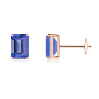 7x5mm AA Prong-Set Emerald-Cut Tanzanite Solitaire Stud Earrings in Rose Gold