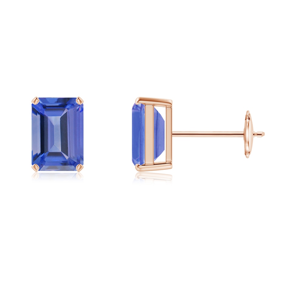 7x5mm AA Prong-Set Emerald-Cut Tanzanite Solitaire Stud Earrings in Rose Gold 