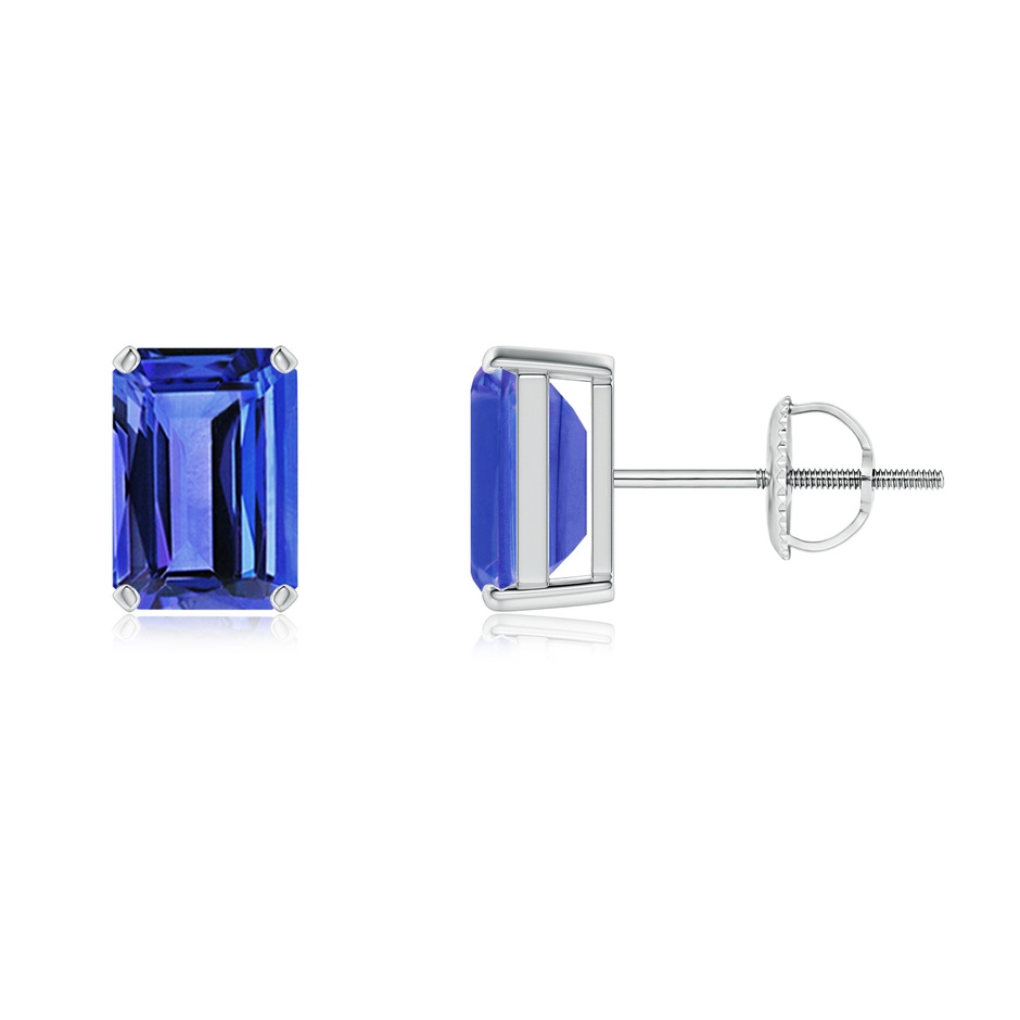 7x5mm AAA Prong-Set Emerald-Cut Tanzanite Solitaire Stud Earrings in P950 Platinum 