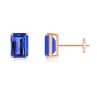 7x5mm AAA Prong-Set Emerald-Cut Tanzanite Solitaire Stud Earrings in Rose Gold