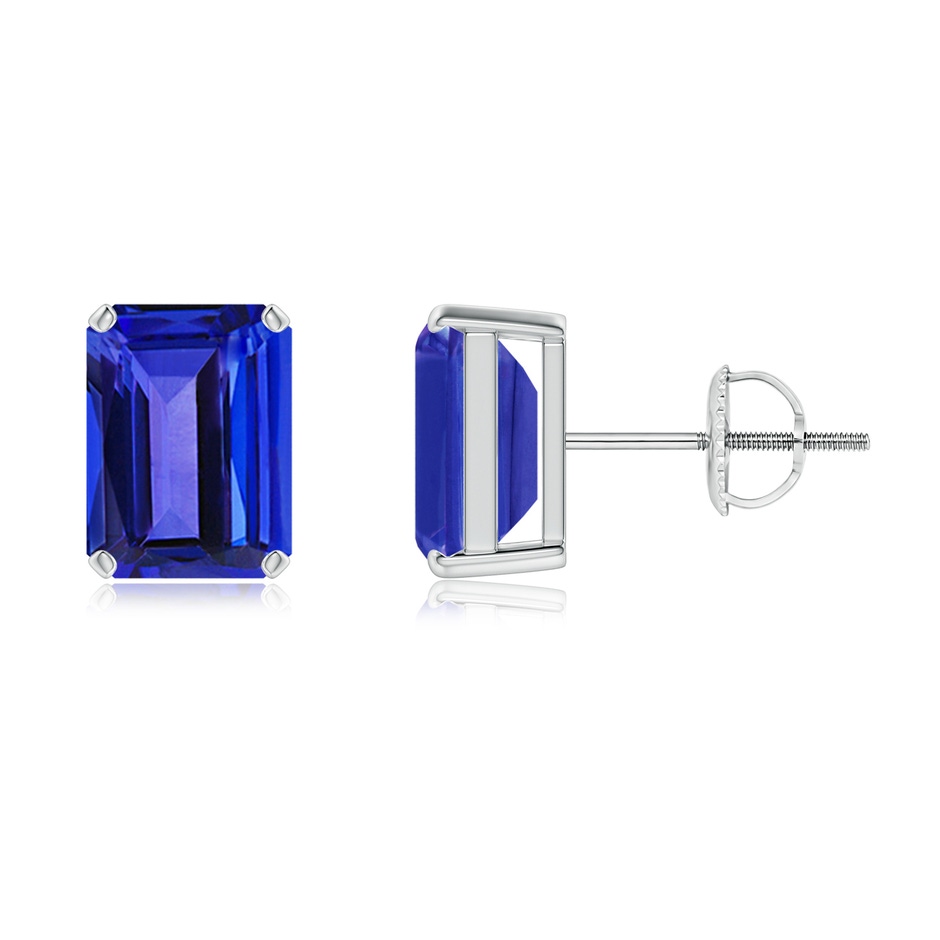 8x6mm AAAA Prong-Set Emerald-Cut Tanzanite Solitaire Stud Earrings in P950 Platinum 