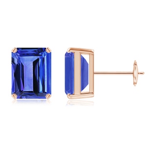 9x7mm AAA Prong-Set Emerald-Cut Tanzanite Solitaire Stud Earrings in Rose Gold