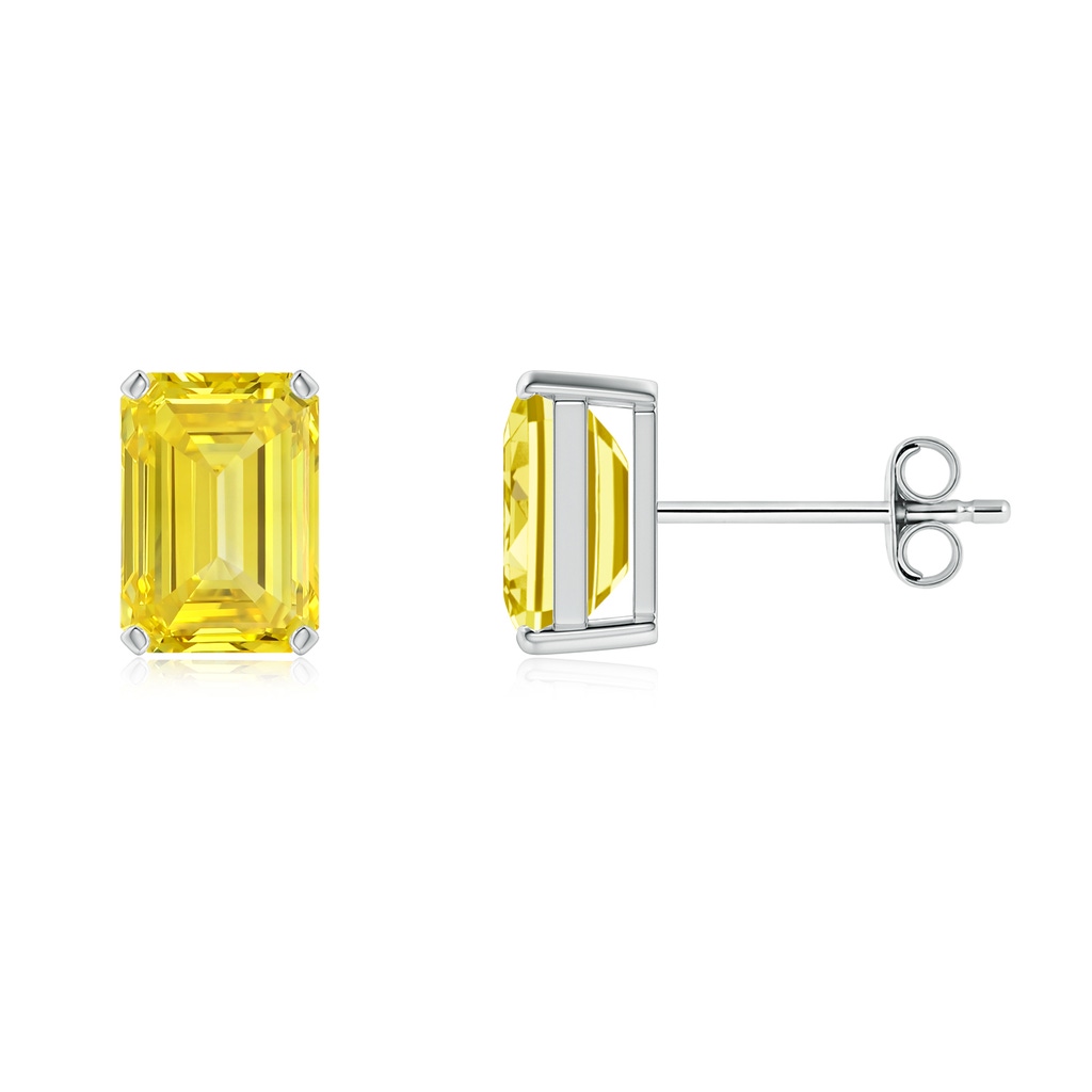 6x4mm AAAA Prong-Set Emerald-Cut Fancy Intense Yellow Diamond Solitaire Stud Earrings in P950 Platinum