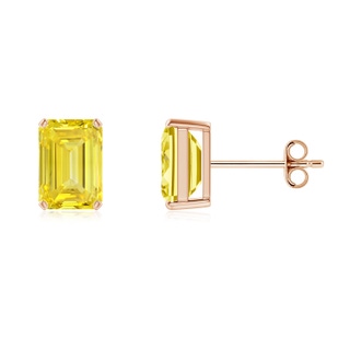6x4mm AAAA Prong-Set Emerald-Cut Fancy Intense Yellow Diamond Solitaire Stud Earrings in Rose Gold