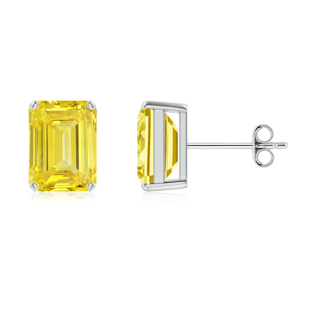 7x5mm AAAA Prong-Set Emerald-Cut Fancy Intense Yellow Diamond Solitaire Stud Earrings in White Gold