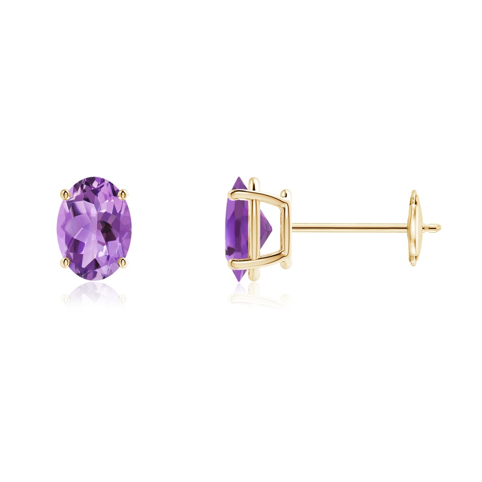 7x5mm A Prong-Set Oval Solitaire Amethyst Stud Earrings in 10K Yellow Gold 