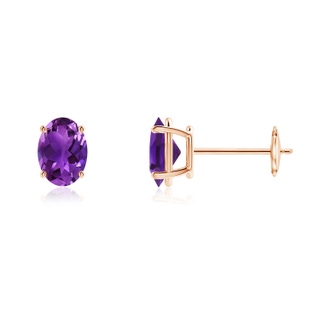 7x5mm AAAA Prong-Set Oval Solitaire Amethyst Stud Earrings in Rose Gold