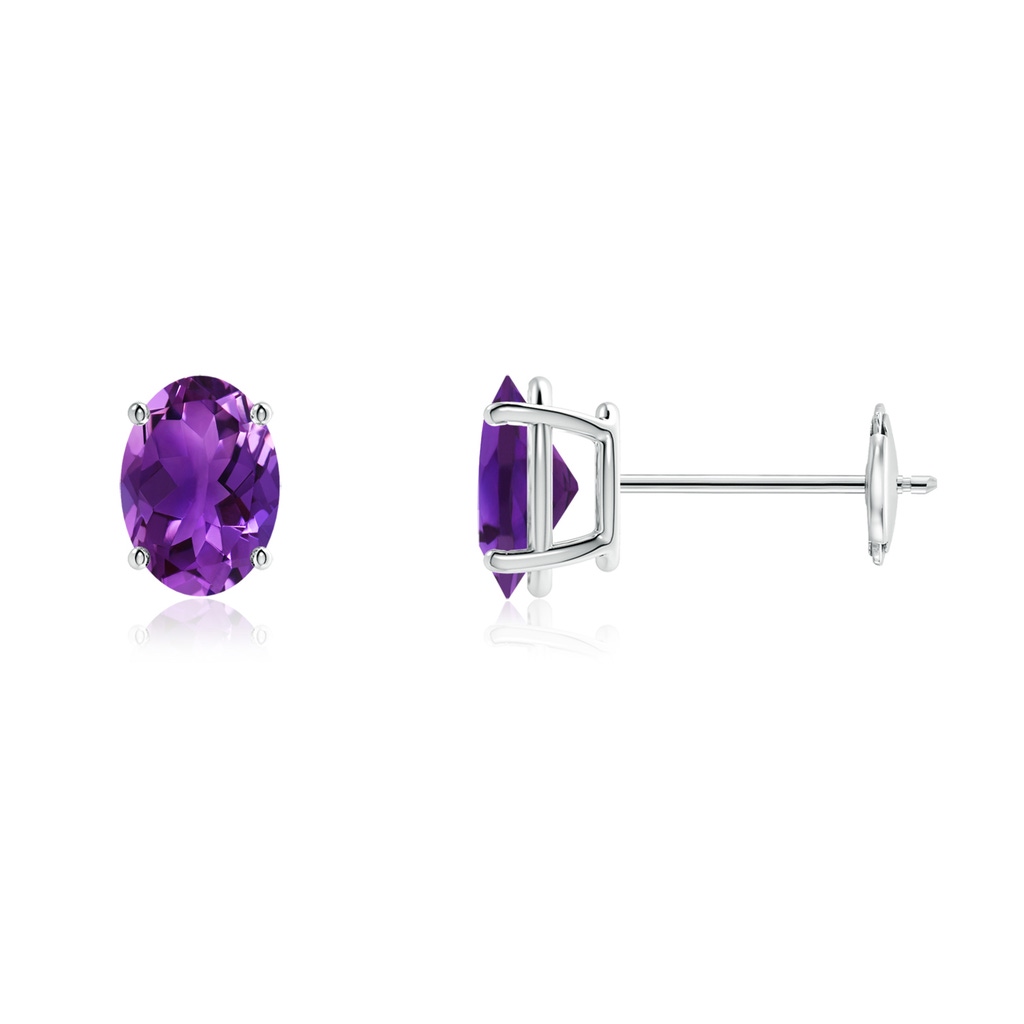 7x5mm AAAA Prong-Set Oval Solitaire Amethyst Stud Earrings in White Gold