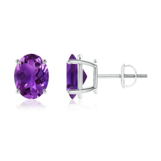 9x7mm AAAA Prong-Set Oval Solitaire Amethyst Stud Earrings in P950 Platinum