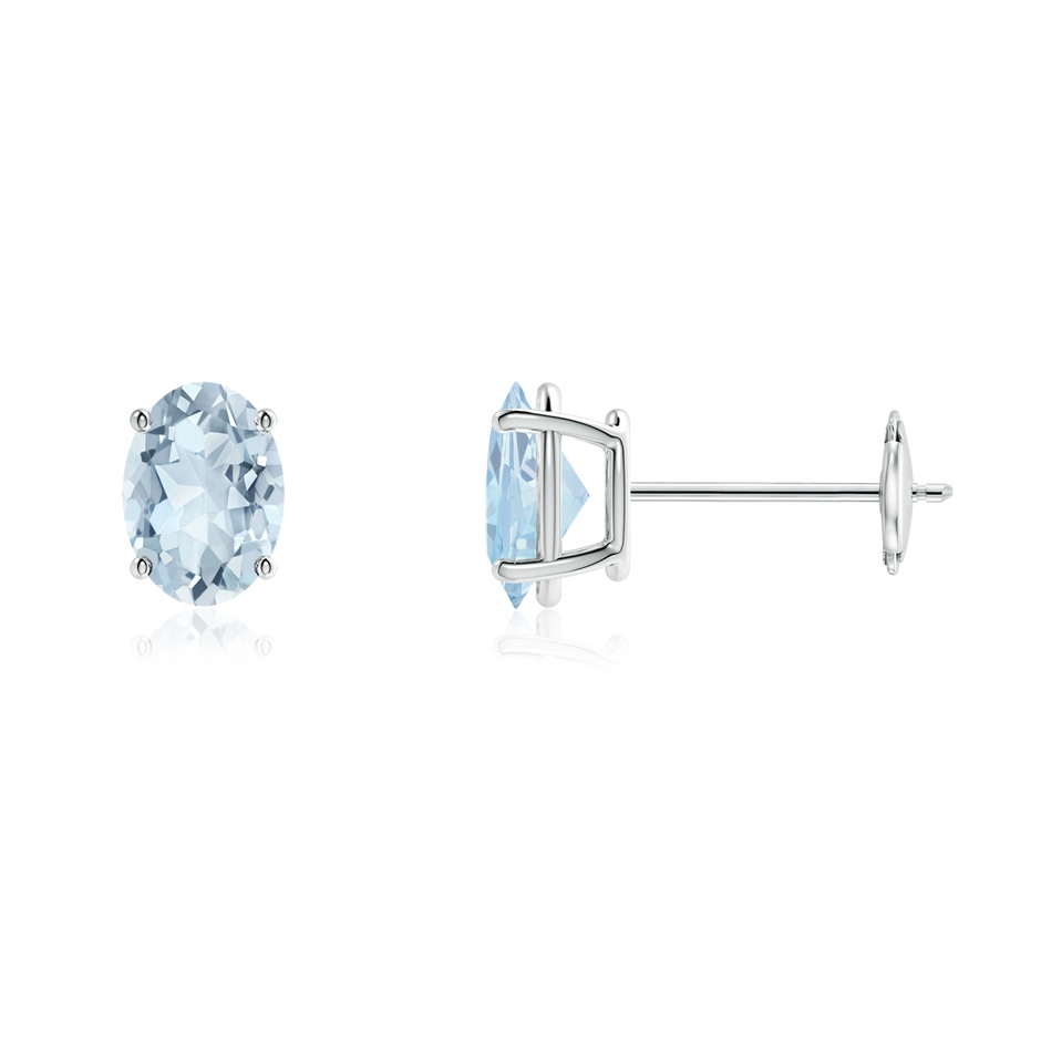 7x5mm A Prong-Set Oval Solitaire Aquamarine Stud Earrings in 9K White Gold 