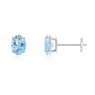 7x5mm AAA Prong-Set Oval Solitaire Aquamarine Stud Earrings in 9K White Gold