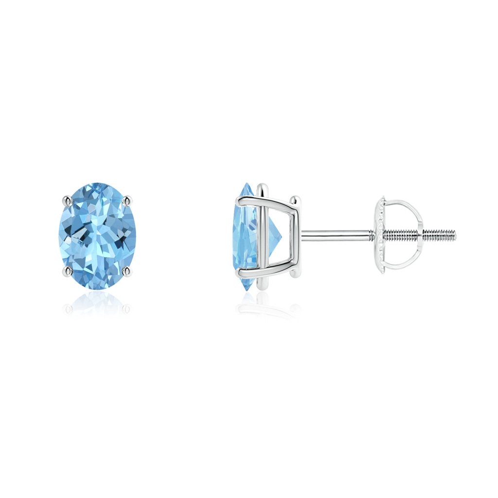 7x5mm AAAA Prong-Set Oval Solitaire Aquamarine Stud Earrings in P950 Platinum