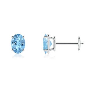 7x5mm AAAA Prong-Set Oval Solitaire Aquamarine Stud Earrings in White Gold