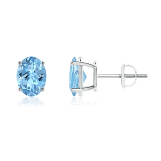 8x6mm AAAA Prong-Set Oval Solitaire Aquamarine Stud Earrings in P950 Platinum