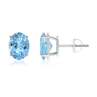 9x7mm AAAA Prong-Set Oval Solitaire Aquamarine Stud Earrings in P950 Platinum