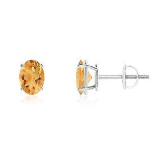 7x5mm A Prong-Set Oval Solitaire Citrine Stud Earrings in P950 Platinum