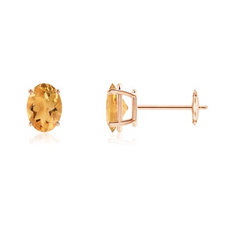 7x5mm A Prong-Set Oval Solitaire Citrine Stud Earrings in Rose Gold