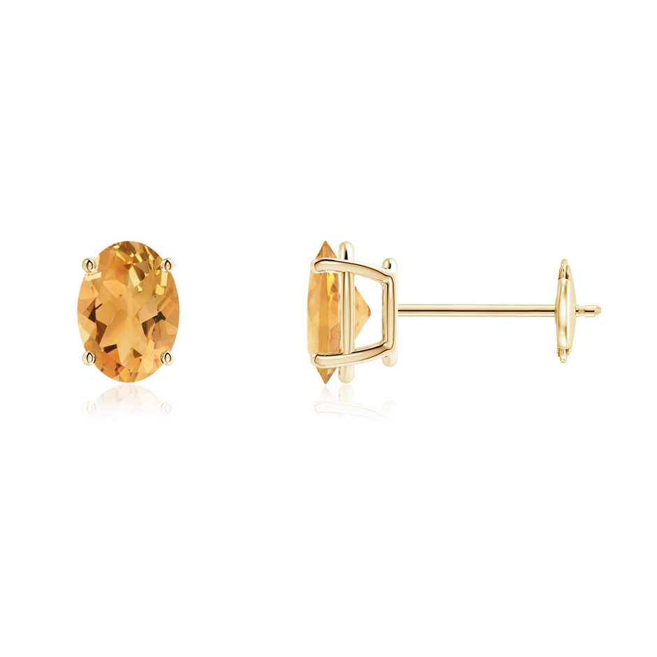 7x5mm A Prong-Set Oval Solitaire Citrine Stud Earrings in Yellow Gold 