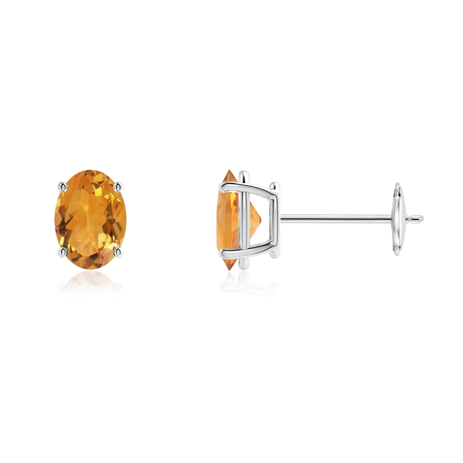 7x5mm AA Prong-Set Oval Solitaire Citrine Stud Earrings in White Gold 