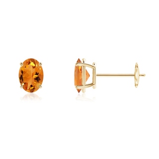 7x5mm AAA Prong-Set Oval Solitaire Citrine Stud Earrings in Yellow Gold