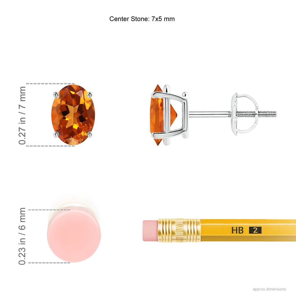 7x5mm AAAA Prong-Set Oval Solitaire Citrine Stud Earrings in P950 Platinum Ruler