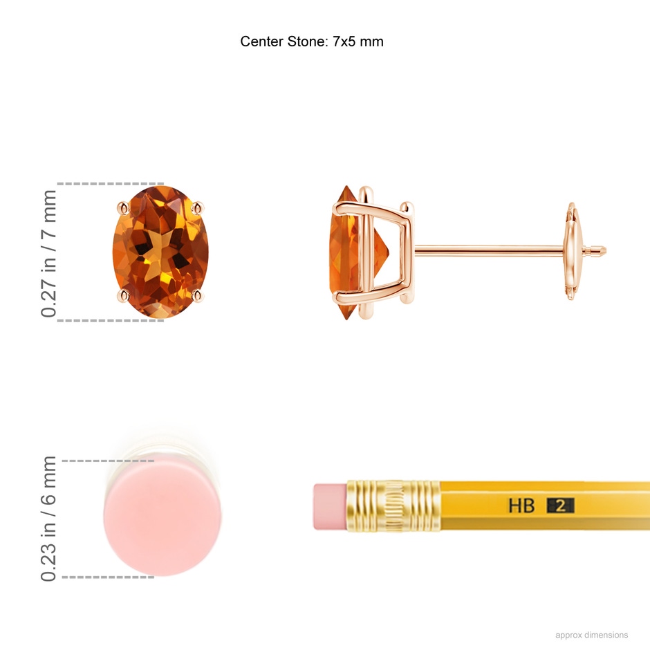 7x5mm AAAA Prong-Set Oval Solitaire Citrine Stud Earrings in Rose Gold ruler