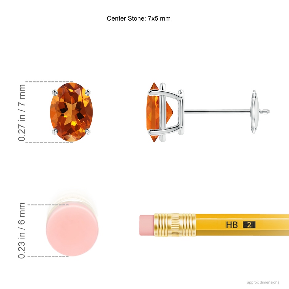 7x5mm AAAA Prong-Set Oval Solitaire Citrine Stud Earrings in White Gold ruler