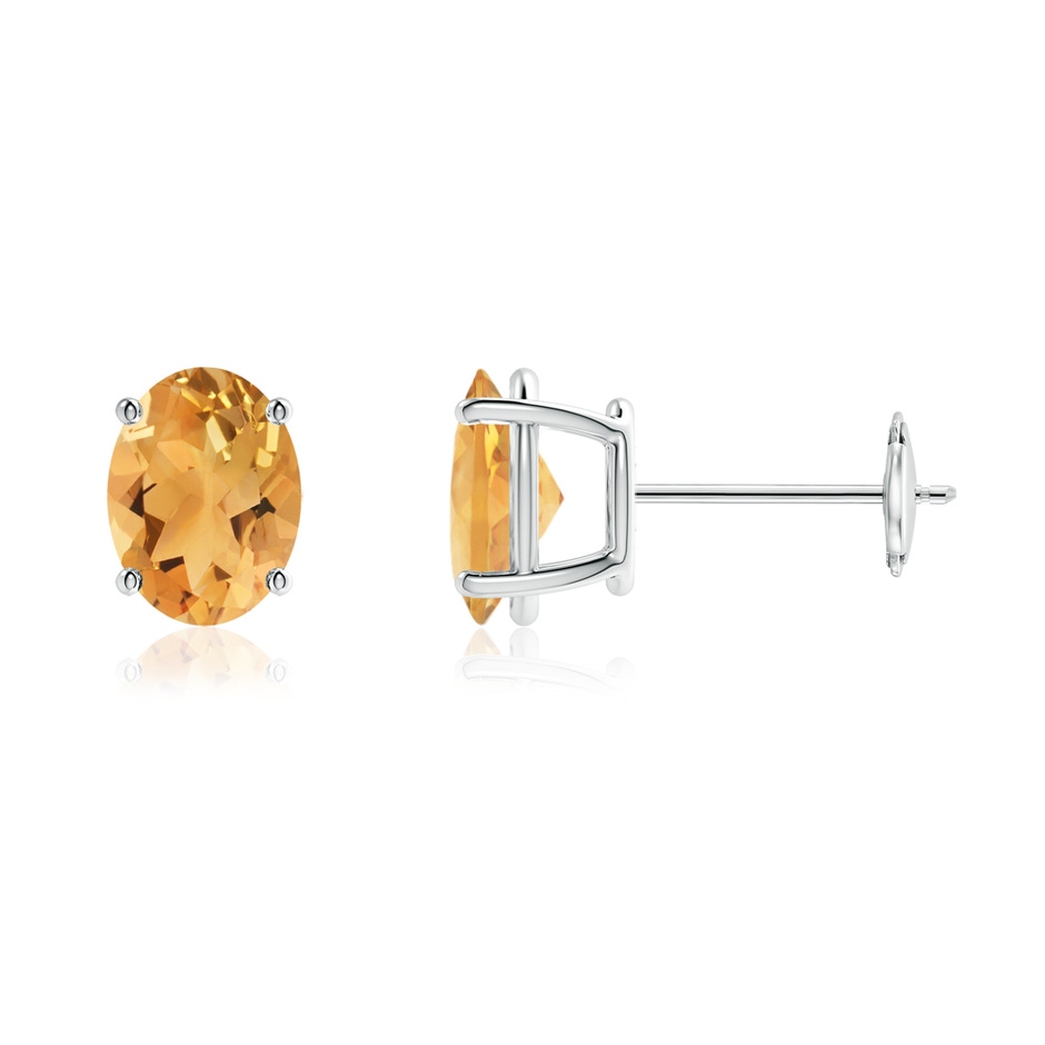 8x6mm A Prong-Set Oval Solitaire Citrine Stud Earrings in White Gold 