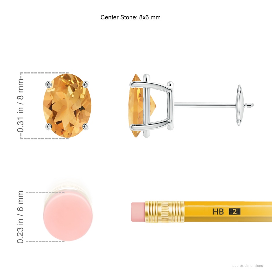 8x6mm A Prong-Set Oval Solitaire Citrine Stud Earrings in White Gold ruler