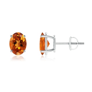 8x6mm AAAA Prong-Set Oval Solitaire Citrine Stud Earrings in P950 Platinum