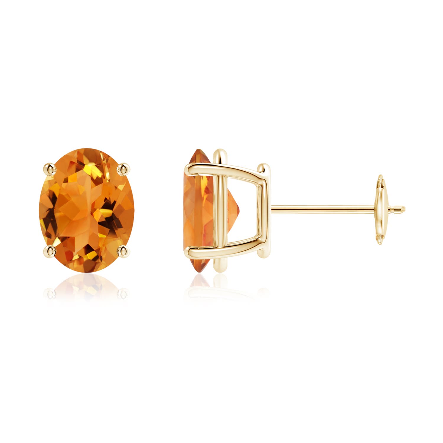 9x7mm AAA Prong-Set Oval Solitaire Citrine Stud Earrings in 18K Yellow Gold