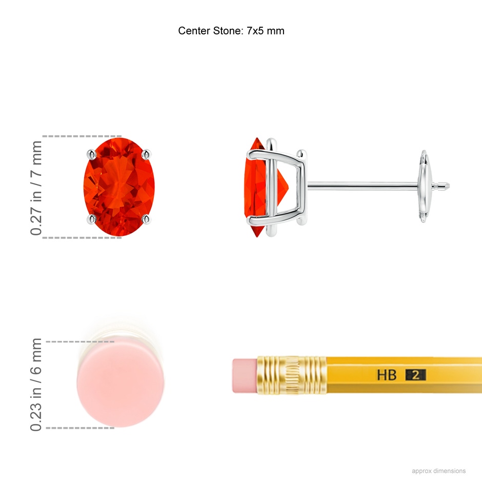 7x5mm AAAA Prong-Set Oval Solitaire Fire Opal Stud Earrings in White Gold ruler
