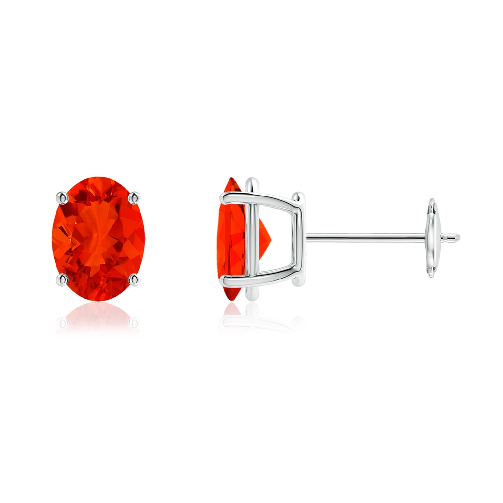 8x6mm AAAA Prong-Set Oval Solitaire Fire Opal Stud Earrings in White Gold