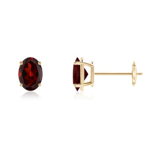 7x5mm AAA Prong-Set Oval Solitaire Garnet Stud Earrings in 9K Yellow Gold