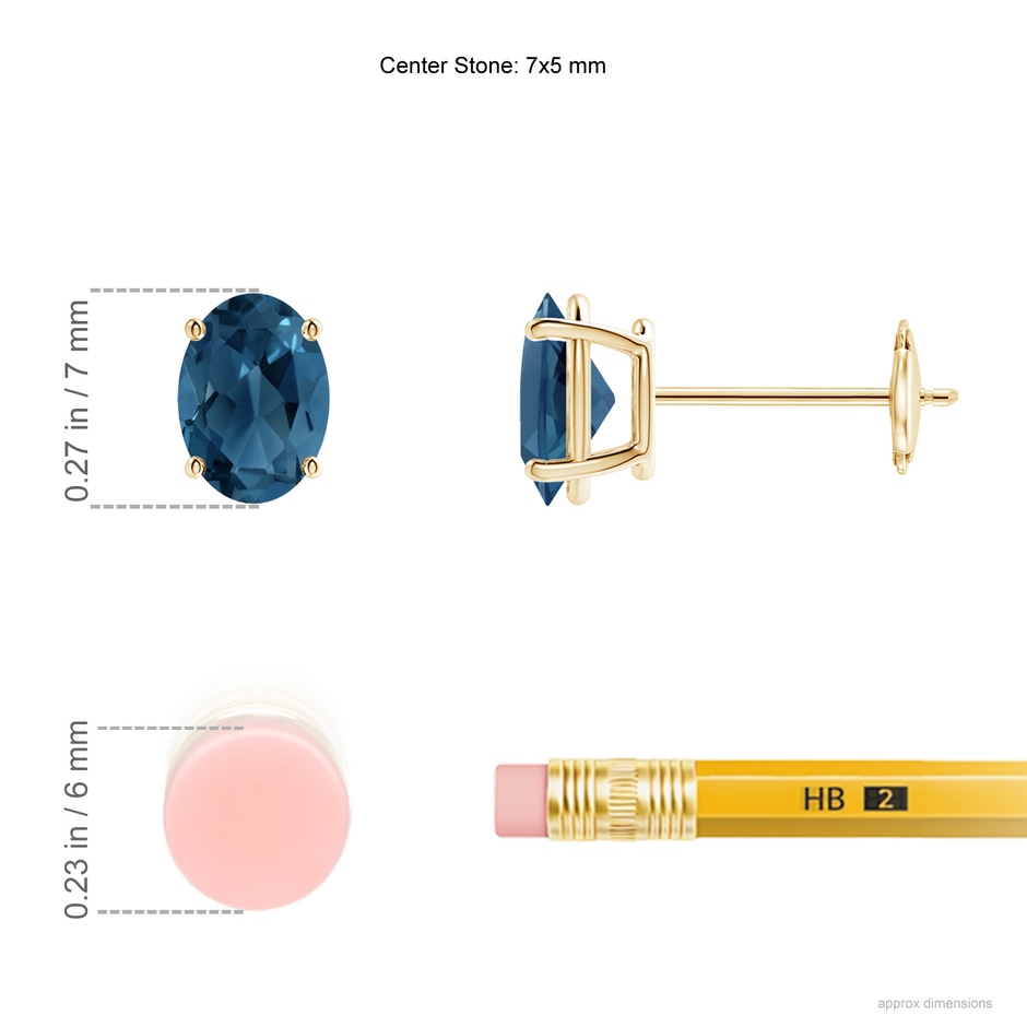 7x5mm AA Prong-Set Oval Solitaire London Blue Topaz Stud Earrings in 9K Yellow Gold product image