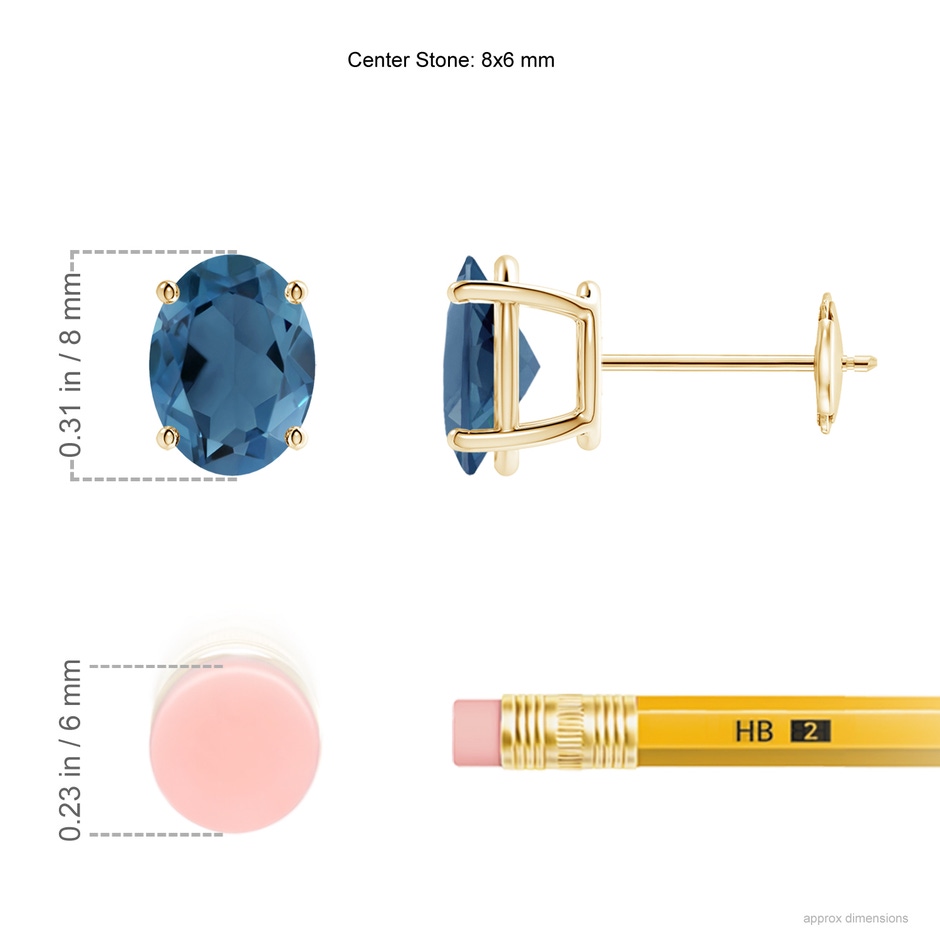 8x6mm A Prong-Set Oval Solitaire London Blue Topaz Stud Earrings in 9K Yellow Gold product image