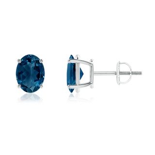 8x6mm AAAA Prong-Set Oval Solitaire London Blue Topaz Stud Earrings in P950 Platinum