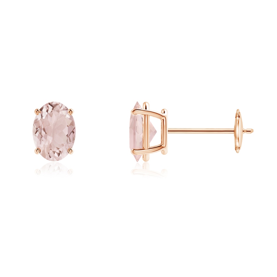 7x5mm A Prong-Set Oval Solitaire Morganite Stud Earrings in 10K Rose Gold 