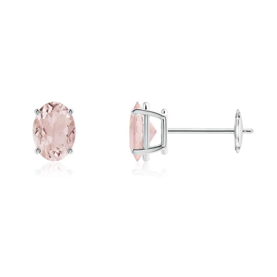 7x5mm A Prong-Set Oval Solitaire Morganite Stud Earrings in 9K White Gold 