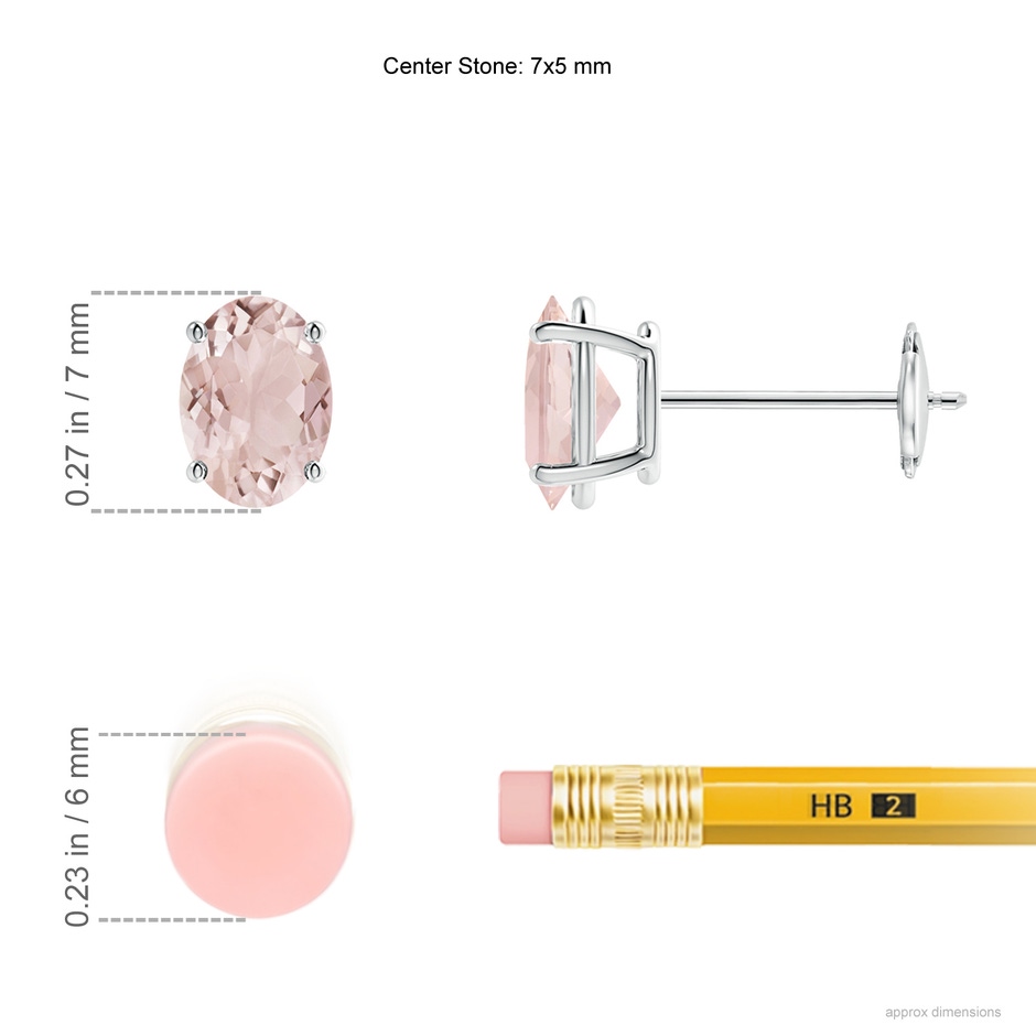7x5mm A Prong-Set Oval Solitaire Morganite Stud Earrings in 9K White Gold ruler