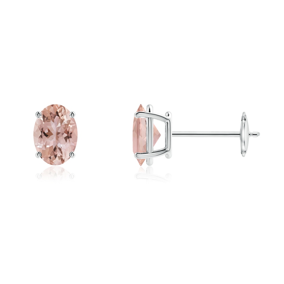 7x5mm AAA Prong-Set Oval Solitaire Morganite Stud Earrings in White Gold 