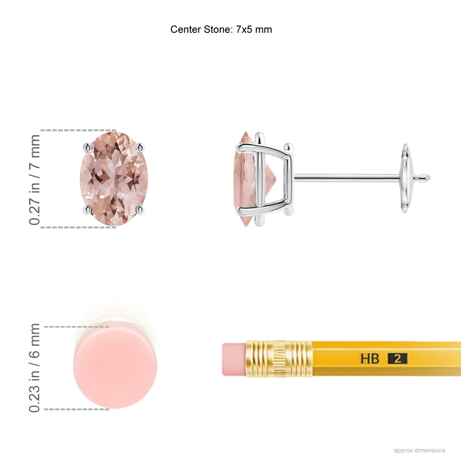 7x5mm AAA Prong-Set Oval Solitaire Morganite Stud Earrings in White Gold ruler