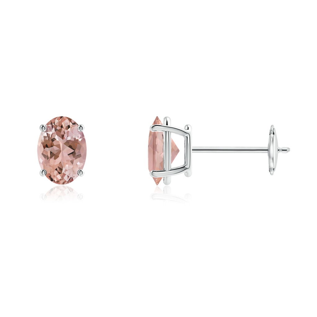 7x5mm AAAA Prong-Set Oval Solitaire Morganite Stud Earrings in 10K White Gold
